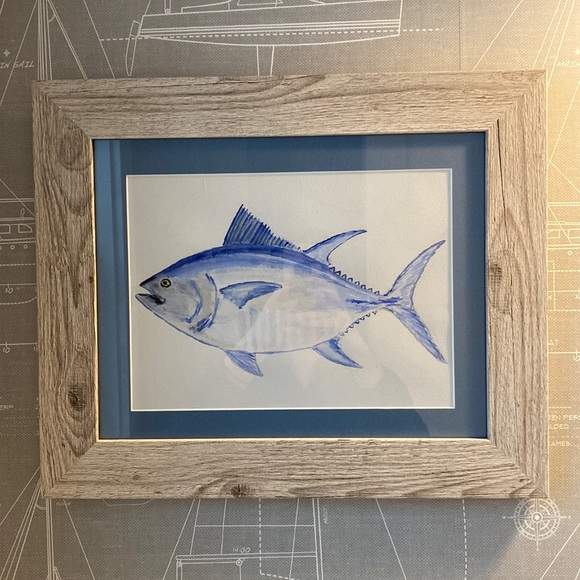 Beautiful Bluefish Watercolor and Custom Frame - Picture 1 of 1